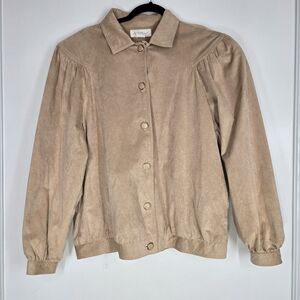 Vintage Da-Rue of California 70s Ultrasuede Button Front Jacket Tan Sz 16 Bomber